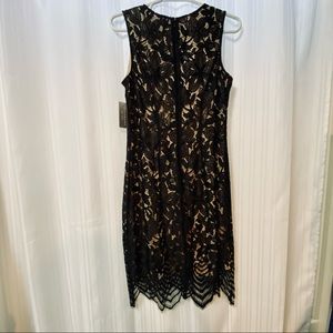 Sharagano Black Lace floral cocktail dress